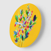 抽象芸術水色カラフルフローラ ラージ壁時計 (傾斜)
