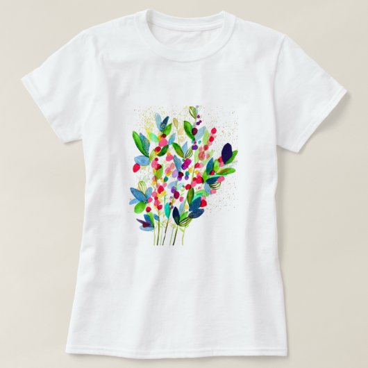 抽象芸術水色カラフルフローラ Tシャツ (デザイン正面)