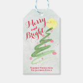 抽象芸術水色クリスマスツリーメリー&ブライト ギフトタグ (正面)