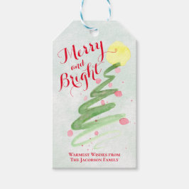 抽象芸術水色クリスマスツリーメリー&ブライト ギフトタグ