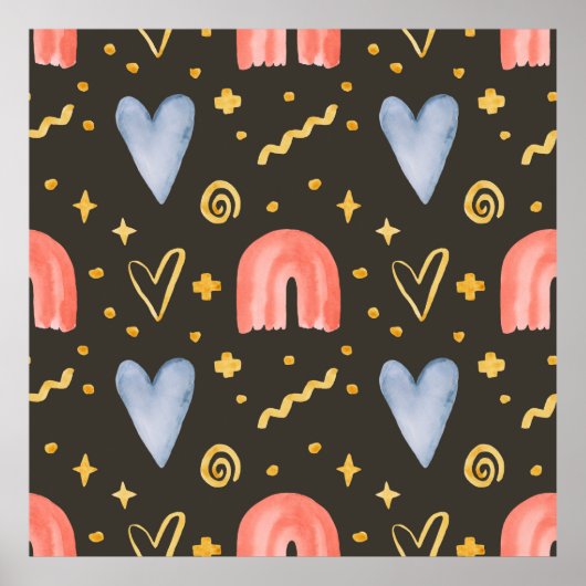 抽象芸術水色シームレスパターン、手描きil ポスター (正面)