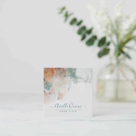 抽象芸術水色スクリプト名 スクエア名刺 (スタンド正面)