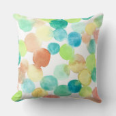 抽象芸術水色ドット(ティール（緑がかった色）とオレンジ) クッション (正面)
