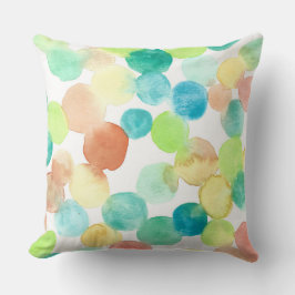抽象芸術水色ドット(ティール（緑がかった色）とオレンジ) クッション