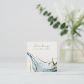 抽象芸術水色ネイビーブルー金ゴールドイヤリングホルダー スクエア名刺 (スタンド正面)