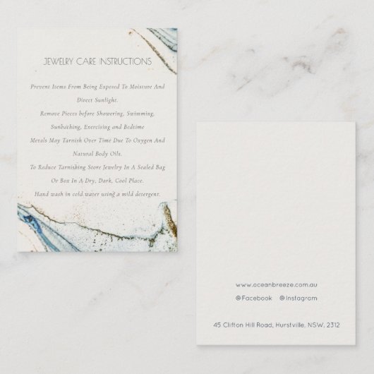 抽象芸術水色ネイビーブルー金ゴールドジュエリー気に 名刺