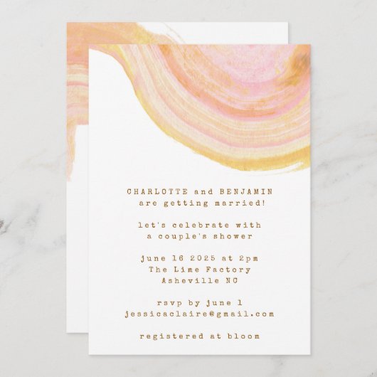 抽象芸術水色ピンクの渦巻き旋回カップルシャワー 招待状 (正面/裏面)