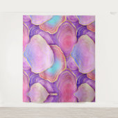 抽象芸術水色ピンクティール(緑がかった色)金ゴールドラベンダーアジト タペストリー (正面)