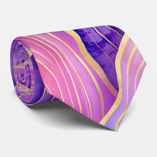 抽象芸術水色ピンクティール(緑がかった色)金ゴールドラベンダーアジト ネクタイ (ロール)