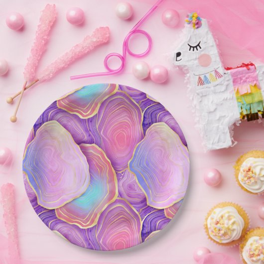 抽象芸術水色ピンクティール(緑がかった色)金ゴールドラベンダーアジト ペーパープレート (パーティー)