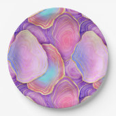 抽象芸術水色ピンクティール（緑がかった色）金ゴールドラベンダーアジト ペーパープレート (正面)