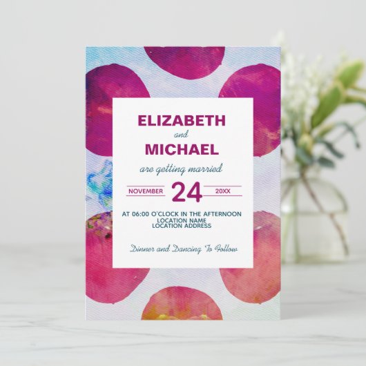 抽象芸術水色ピンク水玉模様 招待状 (スタンド正面)