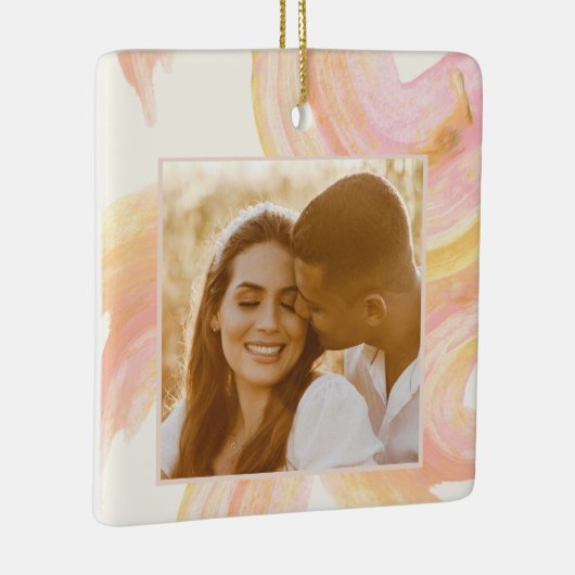 抽象芸術水色ピーチ絵を描ウールのカスタム写真 セラミックオーナメント (右)