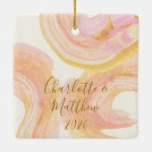 抽象芸術水色ピーチ絵を描ウールのカスタム写真 セラミックオーナメント (裏面)