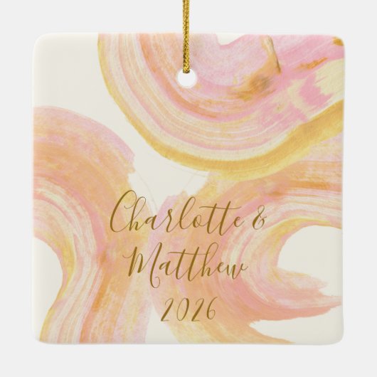 抽象芸術水色ピーチ絵を描ウールのカスタム写真 セラミックオーナメント (裏面)