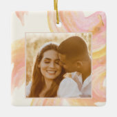 抽象芸術水色ピーチ絵を描ウールのカスタム写真 セラミックオーナメント (正面)