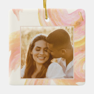 抽象芸術水色ピーチ絵を描ウールのカスタム写真 セラミックオーナメント