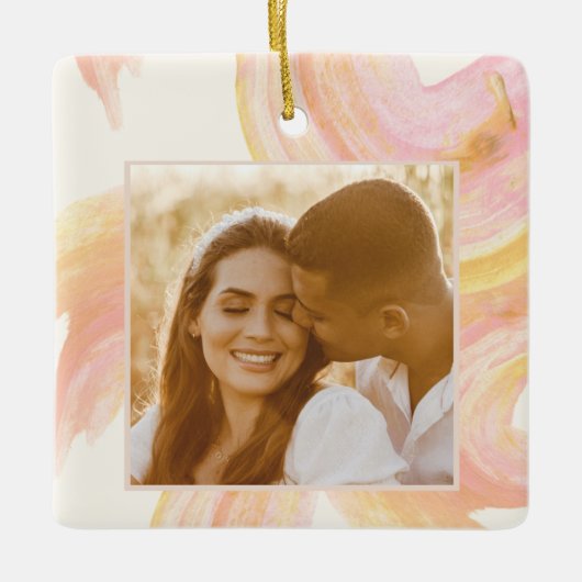 抽象芸術水色ピーチ絵を描ウールのカスタム写真 セラミックオーナメント (正面)