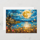 抽象芸術水色フルムーンレフルイラストレーション ポストカード (正面/裏面)