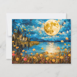 抽象芸術水色フルムーンレフルイラストレーション ポストカード