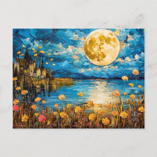 抽象芸術水色フルムーンレフルイラストレーション ポストカード (正面)