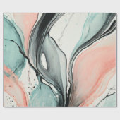 抽象芸術水色ブラックライン ラッピングペーパー (フラット)