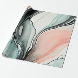 抽象芸術水色ブラックライン ラッピングペーパー