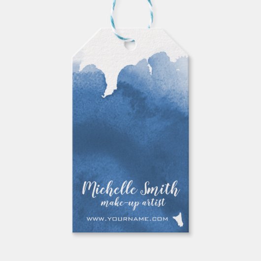 抽象芸術水色ブルーカラスプラッシュブラシストローク ギフトタグ (正面)