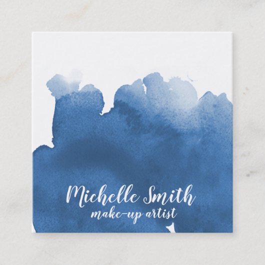 抽象芸術水色ブルーカラスプラッシュブラシストローク スクエア名刺 (正面)