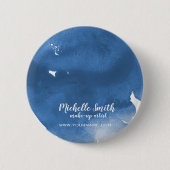 抽象芸術水色ブルーカラスプラッシュブラシストローク 缶バッジ (正面)