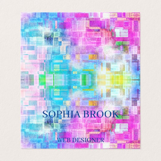 抽象芸術水色ブルーピンクの正方形 名刺 (外部フラット)