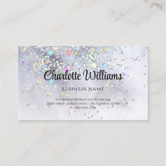 抽象芸術水色ブルーホログラフィックグリッター 名刺 (裏面)