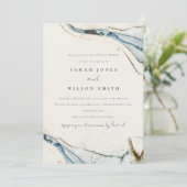 抽象芸術水色ブルー金ゴールドビーチカップルのシャワー 招待状 (スタンド正面)