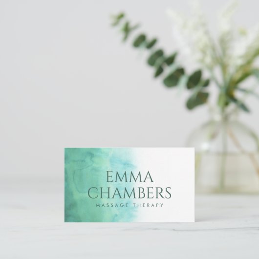 抽象芸術水色マッサージセラピー緑 名刺 (スタンド正面)