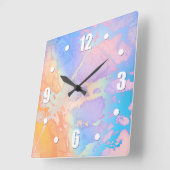 抽象芸術水色モダンターコイズ紫グラデーション スクエア壁時計 (傾斜)