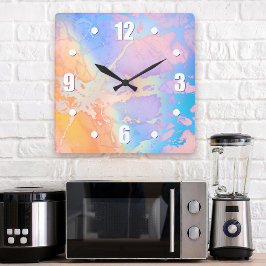 抽象芸術水色モダンターコイズ紫グラデーション スクエア壁時計