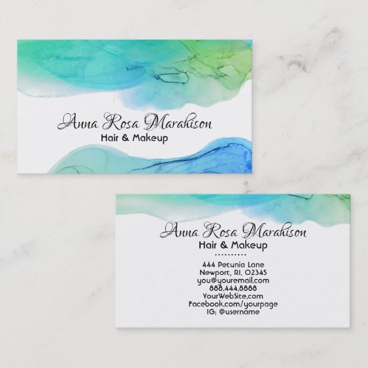 *~*抽象芸術水色モダン青アクア 名刺 (正面/裏面)