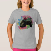 抽象芸術水色図解入りの、写真付きの馬デザイン Tシャツ (正面)