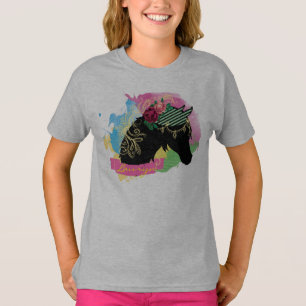 抽象芸術水色図解入りの、写真付きの馬デザイン Tシャツ
