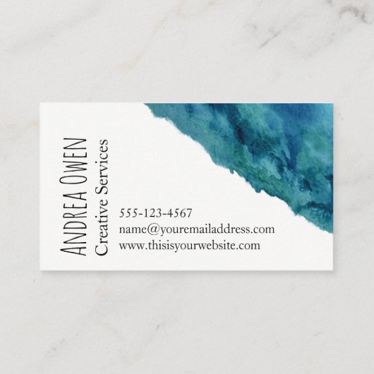 抽象芸術水色洗浄ブルーグリーンターコイズ 名刺 (裏面)