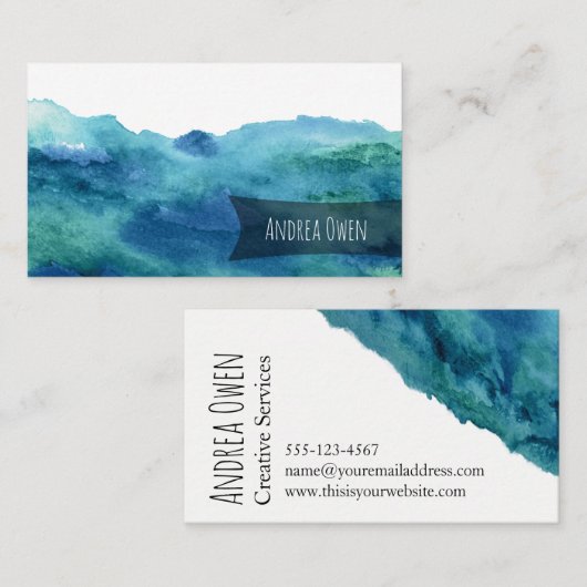 抽象芸術水色洗浄ブルーグリーンターコイズ 名刺 (正面/裏面)