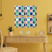 抽象芸術水色海軍グリーンコーラルブロックパターン タイル