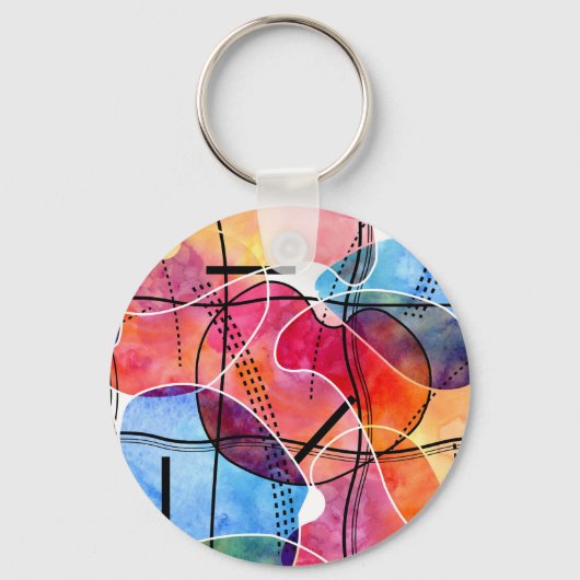 抽象芸術水色白黒パターン キーホルダー (正面)