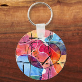 抽象芸術水色白黒パターン キーホルダー (正面)