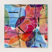 抽象芸術水色白黒パターン ジグソーパズル (横)