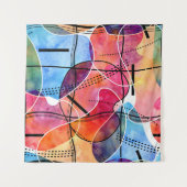 抽象芸術水色白黒パターン タペストリー (正面(横))