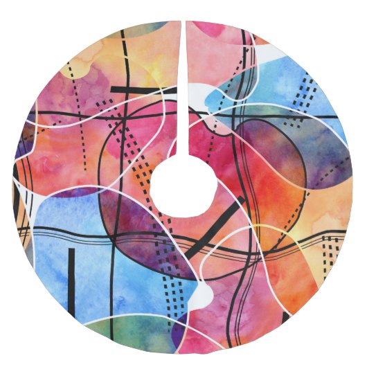 抽象芸術水色白黒パターン ブラッシュドポリエステルツリースカート (正面)