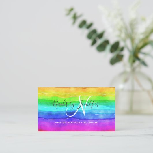 抽象芸術水色絵を描ストライプの虹。 名刺 (スタンド正面)
