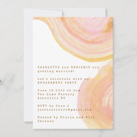 抽象芸術水色絵を描渦婚約パーティ 招待状 (正面)