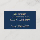 抽象芸術水色金ゴールドオンネイビーブルー 名刺 (裏面)